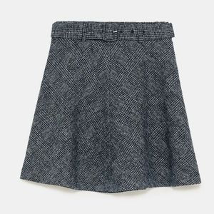 Zara Grey Tweed Belted Mini A-Line Skirt